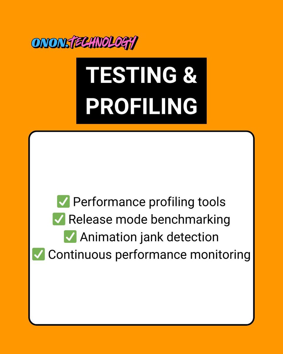 onon_technology's tweet image. ⚡ Flutter Performance Guide:
✨ Widget tree optimization
✨ Memory & image caching
✨ Lazy loading strategies
✨ Animation performance
✨ Build modes & profiling
📱 WhatsApp: +852 9332 3868
🔗 onon.technology/blog
#FlutterPerformance #AppOptimization
