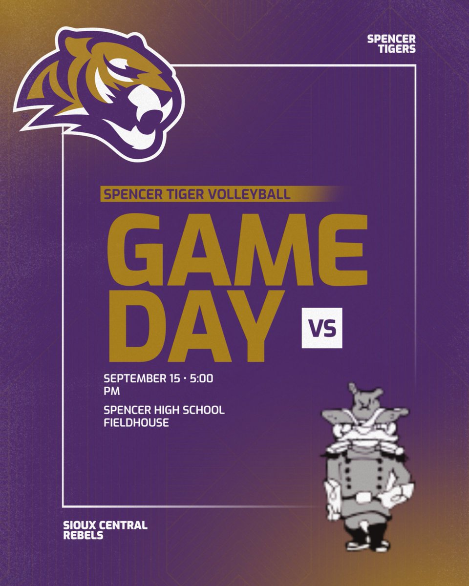 Tiger fans, it's Gameday! 🐾🏐

🎟️ Get your tickets here: gobound.com/ia/schools/spe…

Can't make it? Watch the livestream: smunet.net/communications…

#SpencerTigers #IowaHSVolleyball #Gameday