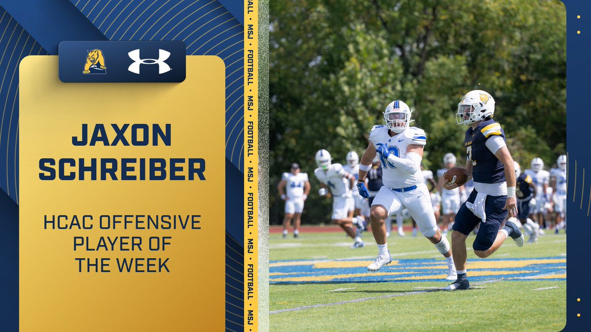 Mount St. Joseph University Athletics (@msj_lions) on Twitter photo Jaxon Schreiber wins HCAC Offensive Player of the Week after going 31 for 53 for 341 yards and 4 touchdowns vs. Aurora. Jaxon Schreiber wins HCAC Offensive Player of the Week after going 31 for 53 for 341 yards and 4 touchdowns vs. Aurora.