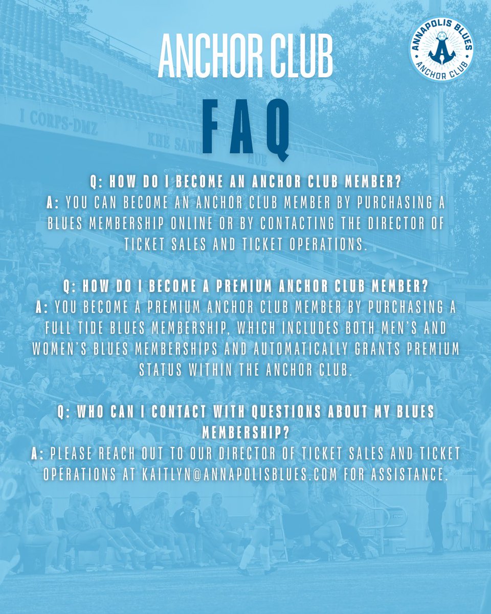 BIG NEWS, BLUES FANS! 

What you’ve always known as Season Ticket Holders is now officially The Anchor Club! 💙

Why the change? Because YOU are the anchor of this club, loyal, steady, and essential to everything we do! 

Learn more at Annapolisblues.com