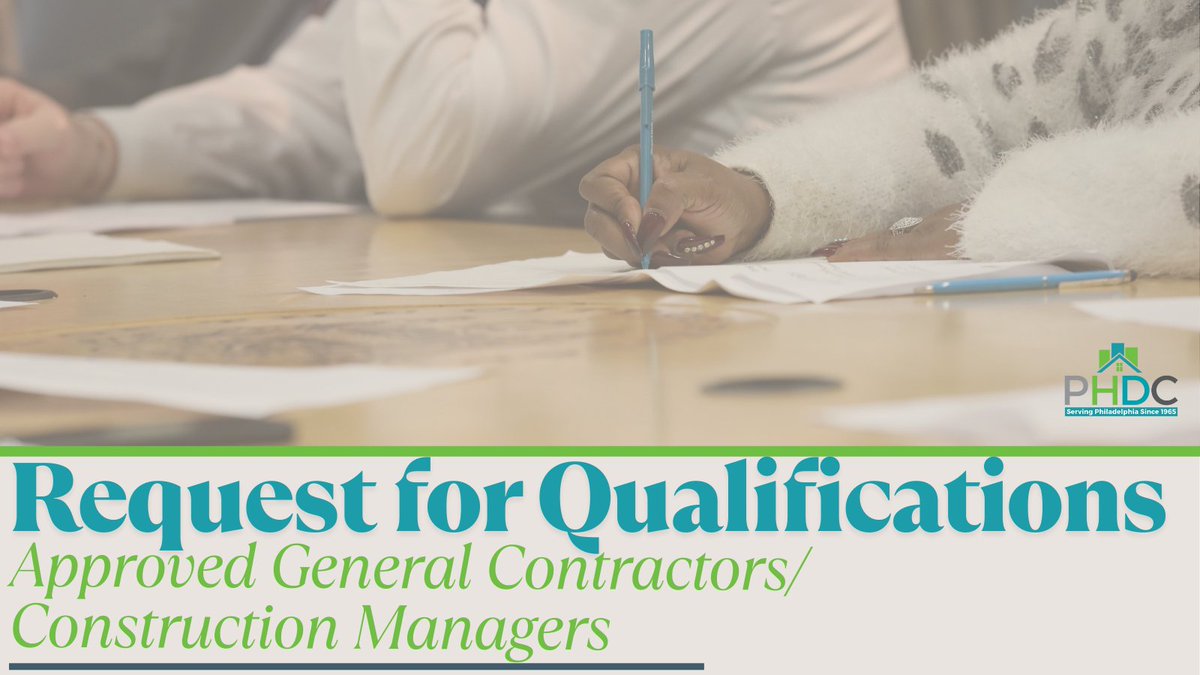 #PhilaPHDC has announced the release of a Request for Qualifications for Approved General Contractors/Construction Managers.

Already on the existing Approved List? Respond to this RFQ to be considered for inclusion on the updated Approved List. 

phdcphila.org/rfp