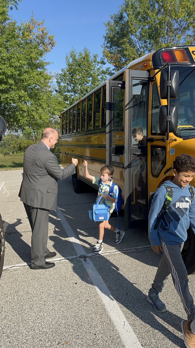 Superintendent Dr. David Zerbe and Methacton Education Foundation Executive Director Donna Piergallini rode the bus to Worcester Elementary to share in the excitement of the new school year.

They greeted students and parents at each bus stop on the way to school this morning.
A