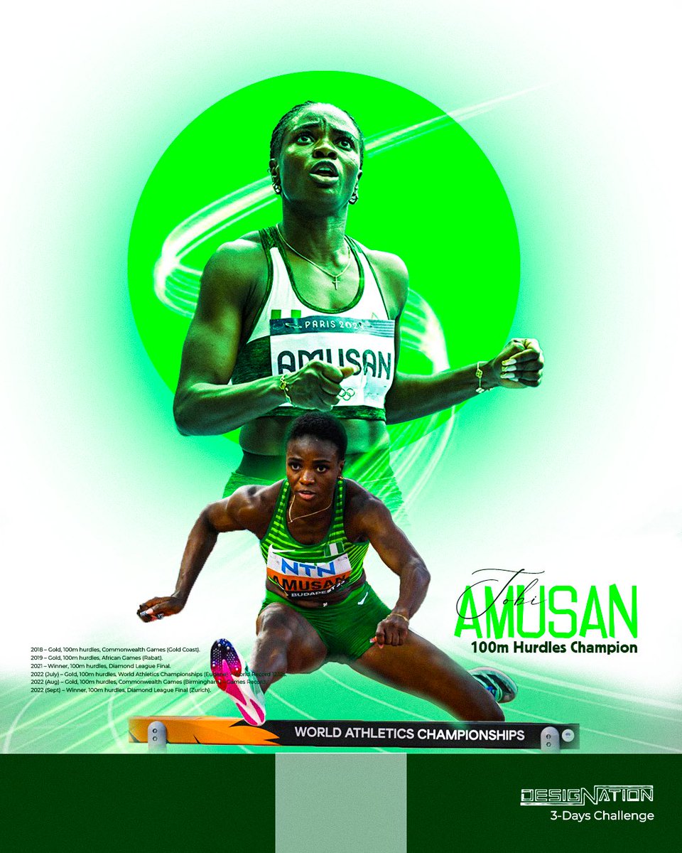 OlawhalesLil's tweet image. Speed. Strength. History.

Tobi Amusan isn’t just a champion, she’s a force redefining the 100m hurdles. 🇳🇬⚡️

Design entry for the #DesignNation challenge, celebrating greatness on and off the track.

#WorldAthletics #TobiAmusan #DesignChallenge