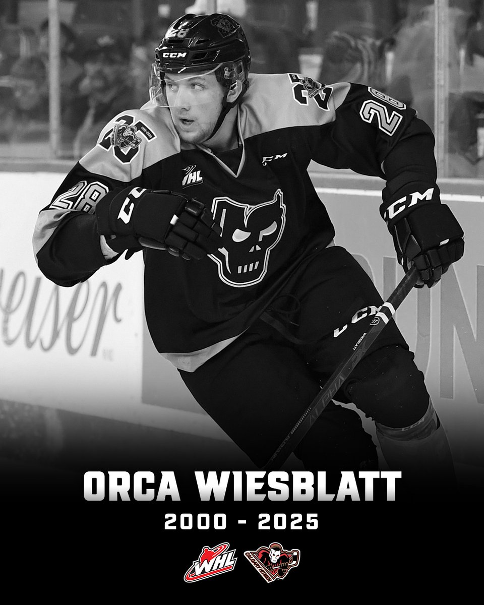 The Western Hockey League is mourning the passing of former <a href="/WHLHitmen/">Calgary Hitmen</a> forward Orca Wiesblatt.

We extend our deepest condolences to Ozzy, Oasiz, Ocean, Oceania, their mother Kim White, and all those who knew Orca on or off the ice.

📝 | tinyurl.com/4pxhbc66