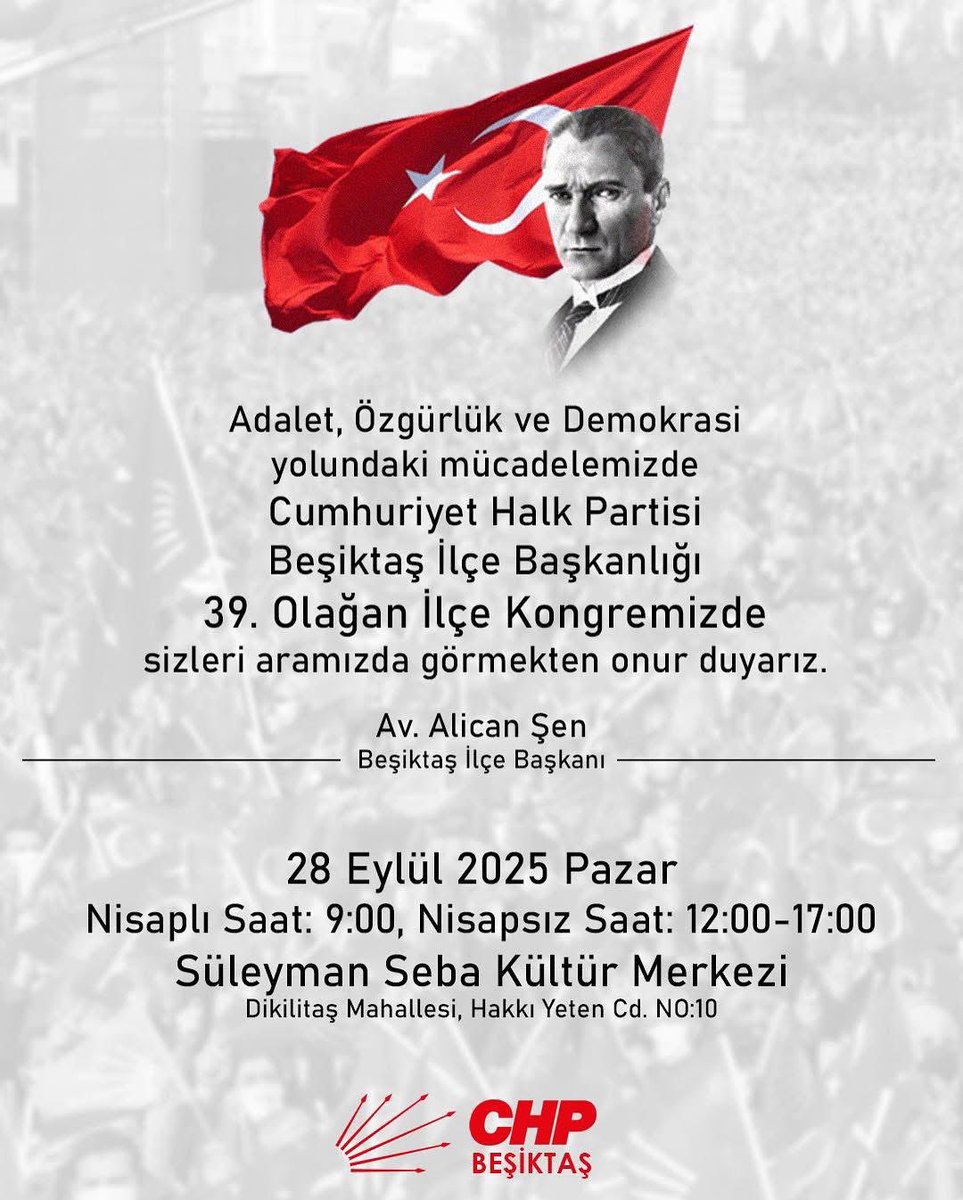 avalicansen's tweet photo. Değerli Beşiktaş Örgütümüz,
Adalet,demokrasi ve özgürlük mücadelemizi daha da yükselteceğimiz, ulu çınarımızın iktidar yolculuğu için çok önemli bir dönemeçten geçtiğimiz süreçte, ilçe kongremizde beraber olmaktan onur duyacağız. https://t.co/jy0867kAl4