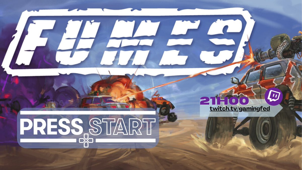 Ce soir #PressStart <a href="/Gary_Niet/">Gary Niet</a> &amp; Meteora présentent #FUMES. Ça s'écrit tout en majuscules parce qu'il carbure aux VIBES. On scotch de gros flingues sur un tas de tôle, on prend une bonne bouffée de gaz d'échappement et c'est parti pour détruire nos ennemis
twitch.tv/gamingfed