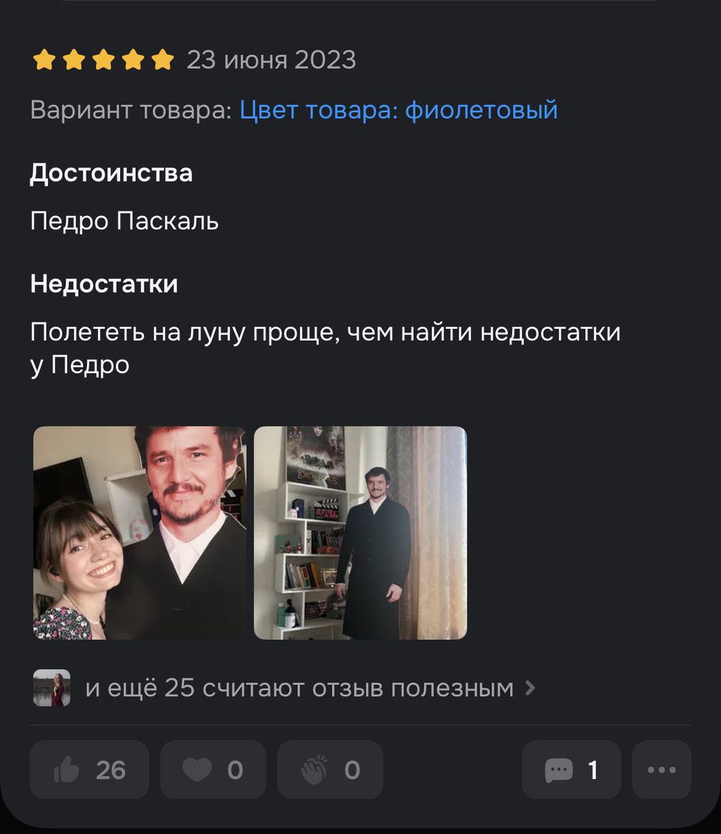 Жить надо так, чтобы 25 человек посчитали полезным твой отзыв о картонном Педро Паскале