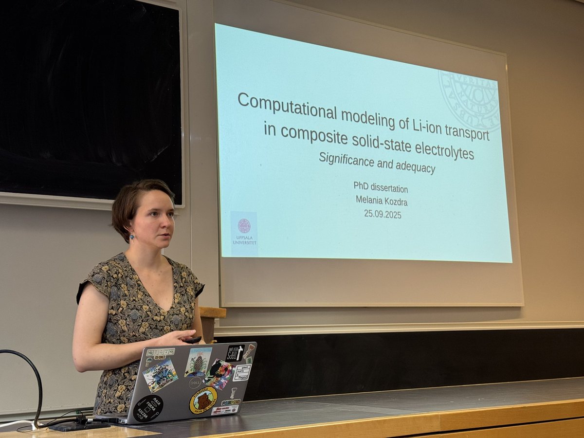 Ångström Advanced Battery Centre (@angstromabc) on Twitter photo In this week’s Ångström Battery Monday Seminar, Melania Kozdra practiced her PhD thesis presentation, entitled “Computational modeling of Li-ion transport in composite solid-state electrolytes: Significance and adequacy.” 
The public defense will take place on September 25th. In this week’s Ångström Battery Monday Seminar, Melania Kozdra practiced her PhD thesis presentation, entitled “Computational modeling of Li-ion transport in composite solid-state electrolytes: Significance and adequacy.” 
The public defense will take place on September 25th.