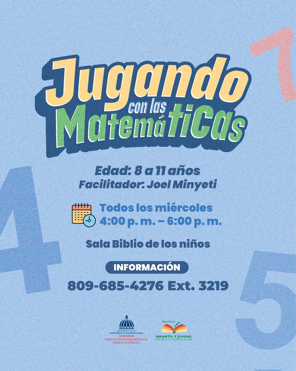 En la Biblioteca Infantil y Juvenil creemos que aprender también puede ser divertido.

Si quieres más detalles, llámanos al 809-685-4276 ext. 3217. 📞 

Aquí estamos para acompañar a tu familia en este camino de aprendizaje.