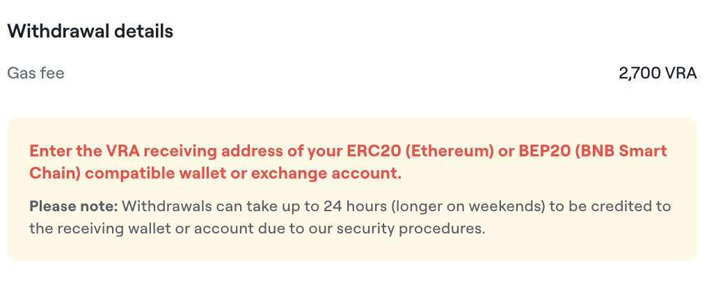 🚨 Breaking $VRA news:

You can now choose between Ethereum (ETH) and BNB Smart Chain (BSC) networks for withdrawals in the VeraWallet.

The Verasity team keeps building and delivering.

Let's go $VRA 🔥