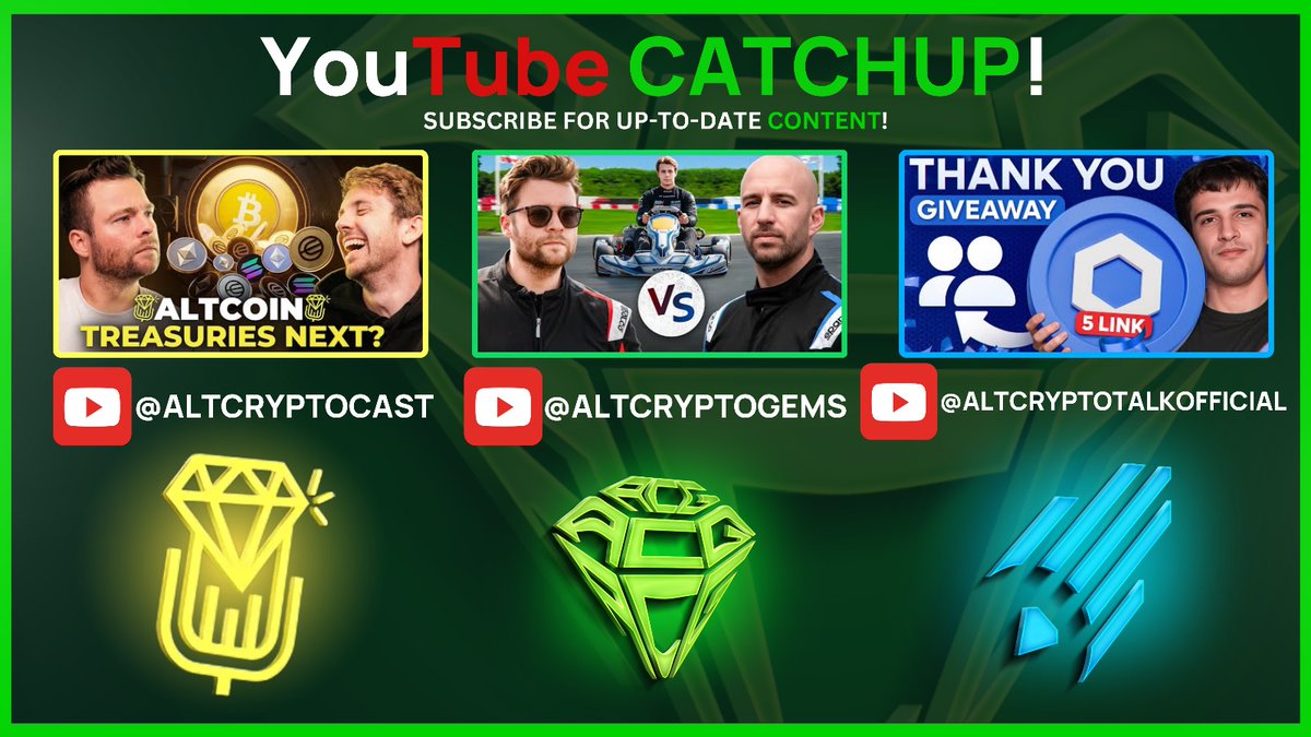 AltCryptoGems's tweet image. YouTube Catchup!

There are loads of videos to catch up from, whether you’re looking for #Crypto podcasts, #Vlogs or #Airdrop guides, these channels have you covered!

- Youtube.com/@AltCryptoCast
- Youtube.com/@AltCryptoGems
- Youtube.com/@AltCryptoTalk…

Subscribe to never miss out!