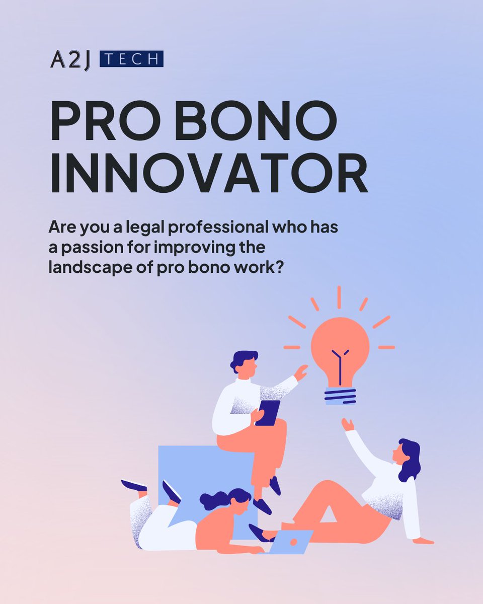 GoA2JTech's tweet image. 🚨 We’re hiring! 🚨
A2J Tech is looking for a dedicated and ambitious Pro Bono Innovator to join our team!
Read more: bit.ly/3Kllszc