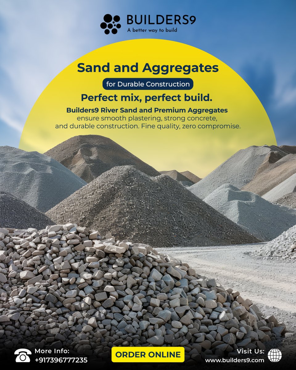 Builders9Online's tweet image. Builders9 provides premium river sand and high-quality aggregates for smooth plastering, strong concrete, and durable construction. Quality you can see, strength you can trust.

📞 +91 73967 77235
🌐  builders9.com

#Builders9 #SandAndAggregates #DurableConstruction