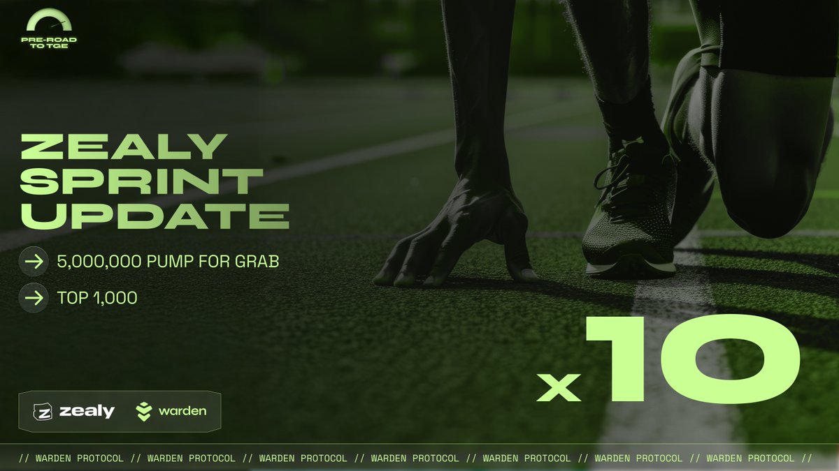 Zealy Sprint – x10 Boost 🔥

Remember we launched a Zealy Sprint this month to reward persistent Warden Supporters?

With the VIP program now live, we’ve decided to introduce some changes to the sprint:
🚀 Boosted rewards: 5,000,000 PUMPs to share (up from 500,000)
⌛️ New