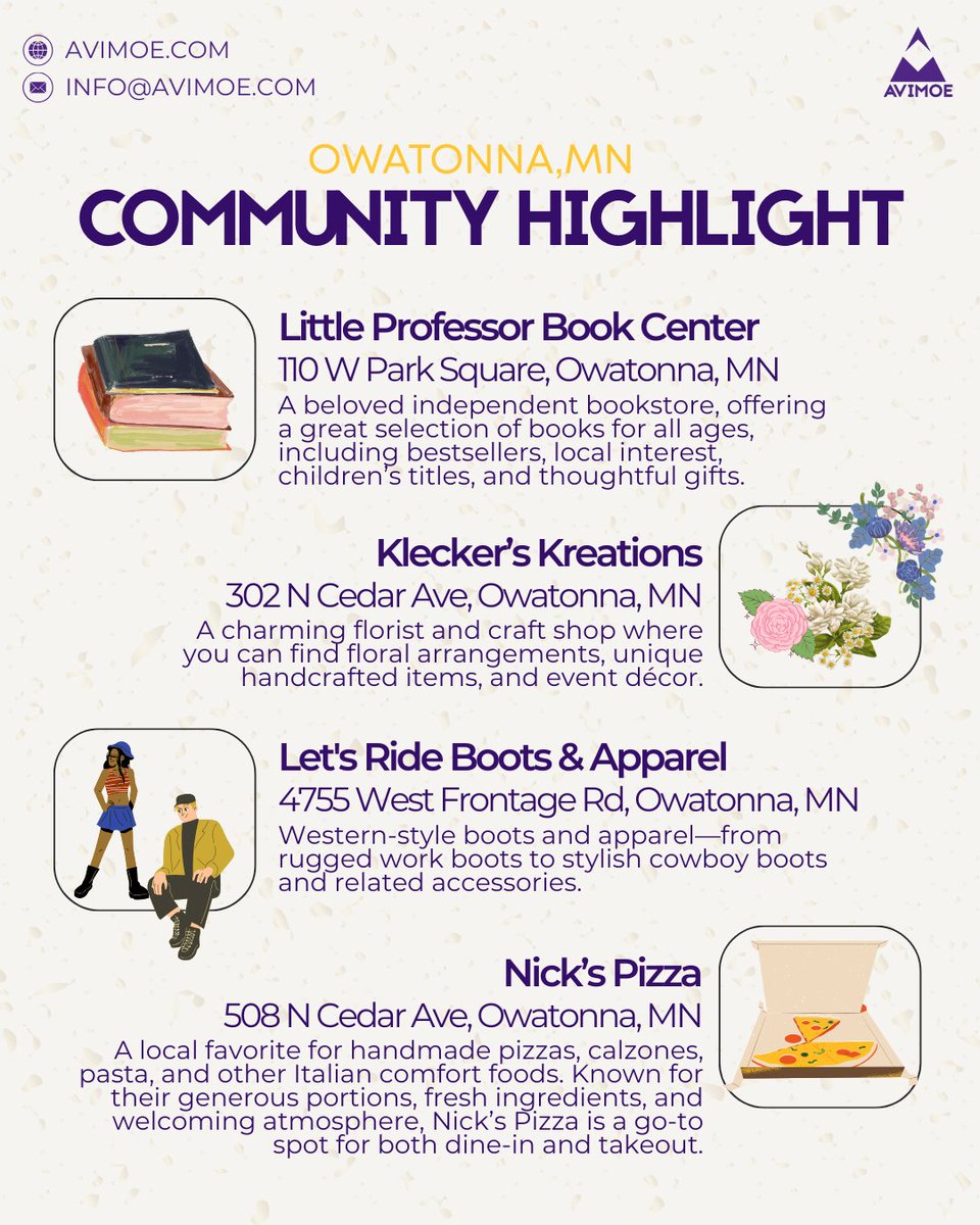 avimoe_wc's tweet image. These businesses are more than just shops—they’re part of what makes Owatonna feel like home. 💜

#AvimoeCommunity #OwatonnaMN #SupportLocalBusiness #LocalFavorites #CommunityMatters #OwatonnaLife #FallInMinnesota #MidwestLiving #ExploreMinnesota #ShopSmall