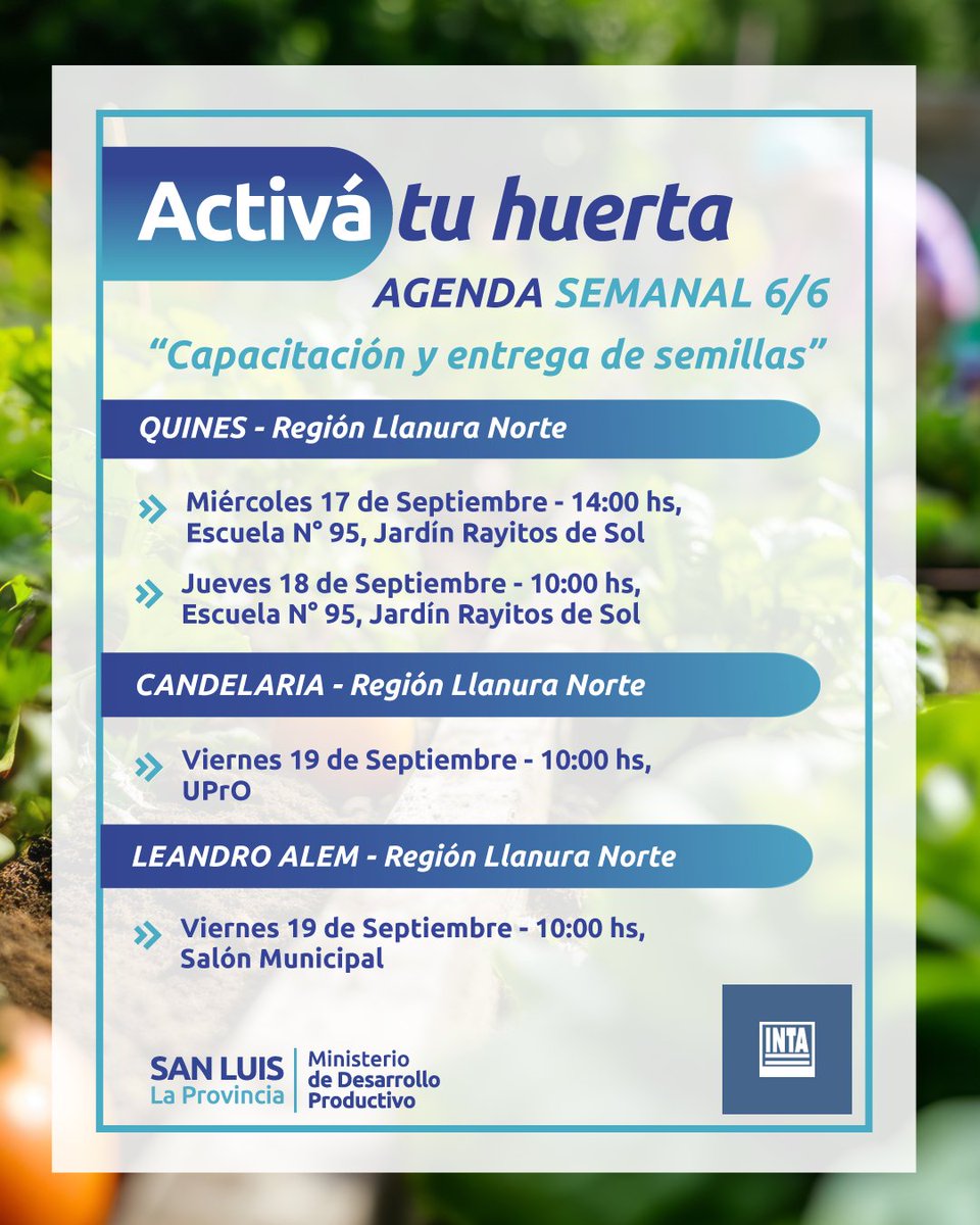 📅 Agenda semanal del programa 'Activá Tu Huerta'. PARTE 2