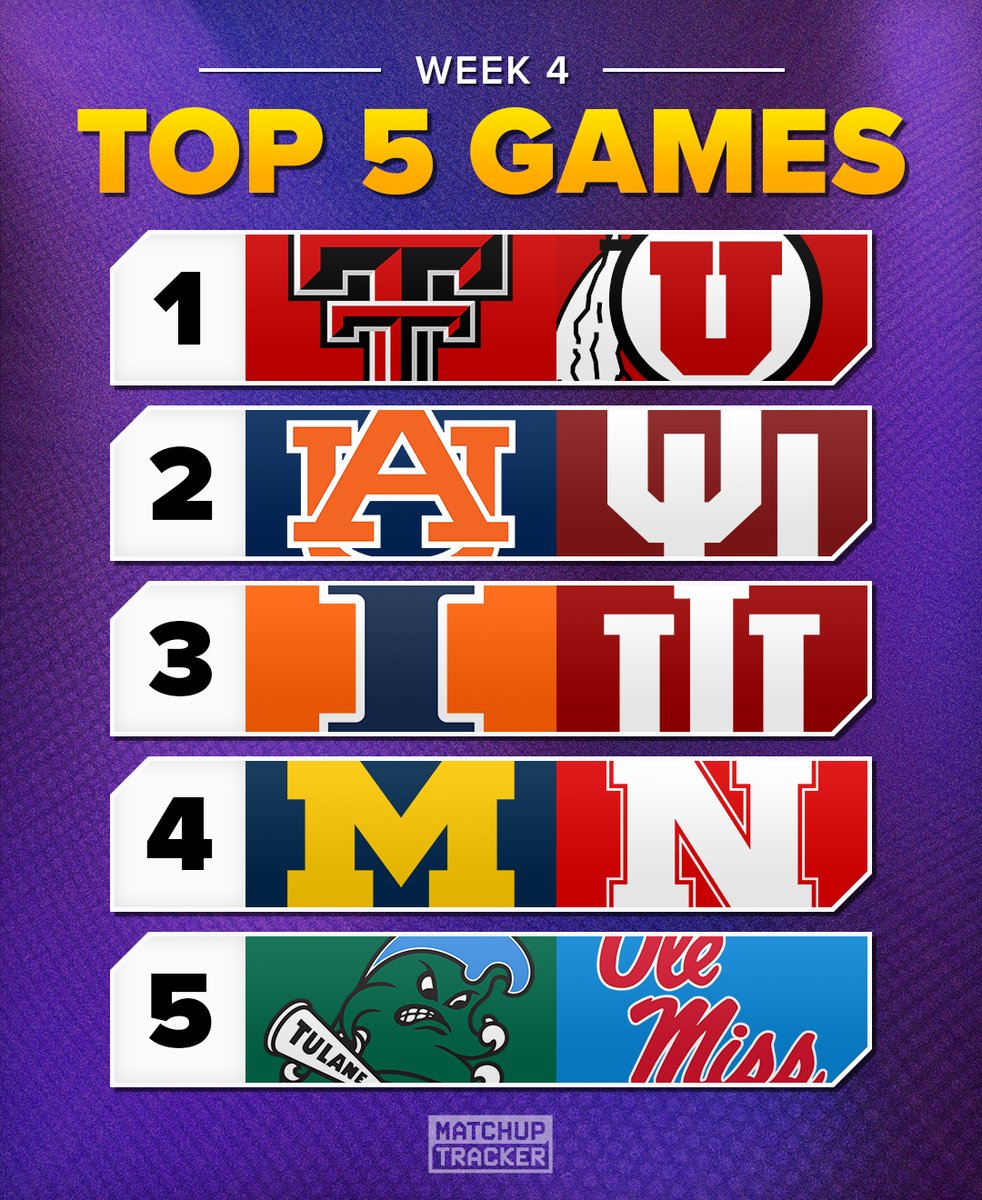 MatchupTracker's tweet photo. Top 5 Games for Week 4 ‼️

What’s your game of the week? https://t.co/UuodyRaemh