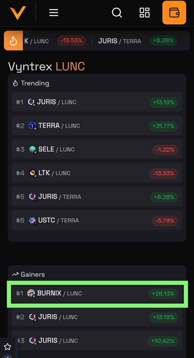 🚀 The $BURNIX / $LUNC pair is leading the GAINERS on <a href="/Vyntrex_io/">Vyntrex.io</a> with +≈28%! 📈🔥
Don’t miss the chance to ride the winning horse 🏇💎

👉 Trade #BURNIX🔥 now:
garuda-defi.org | Vyntrex.io

#LUNC #LUNCBurn #Crypto #DeFi #Altcoins #GDEX #GRDX  #LUNCcommunity