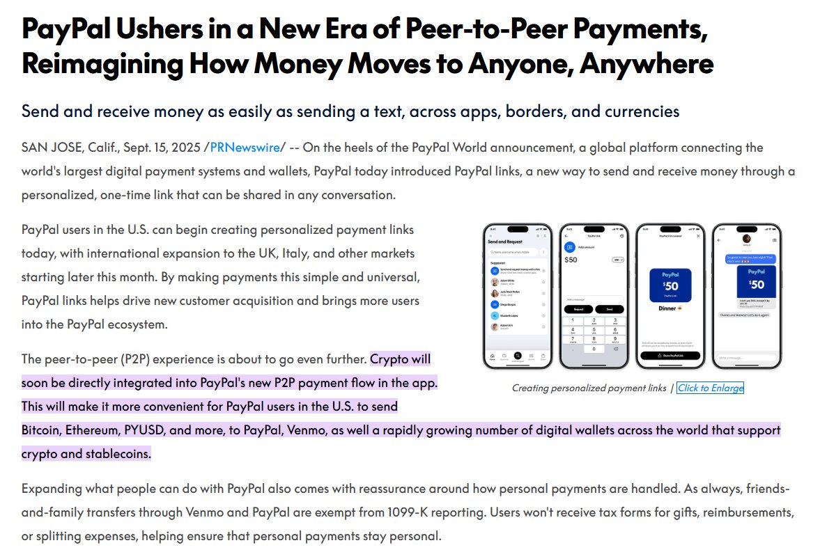 🚨 BREAKING: PayPal to integrate Bitcoin, Ether & PYUSD into its P2P  payment system.