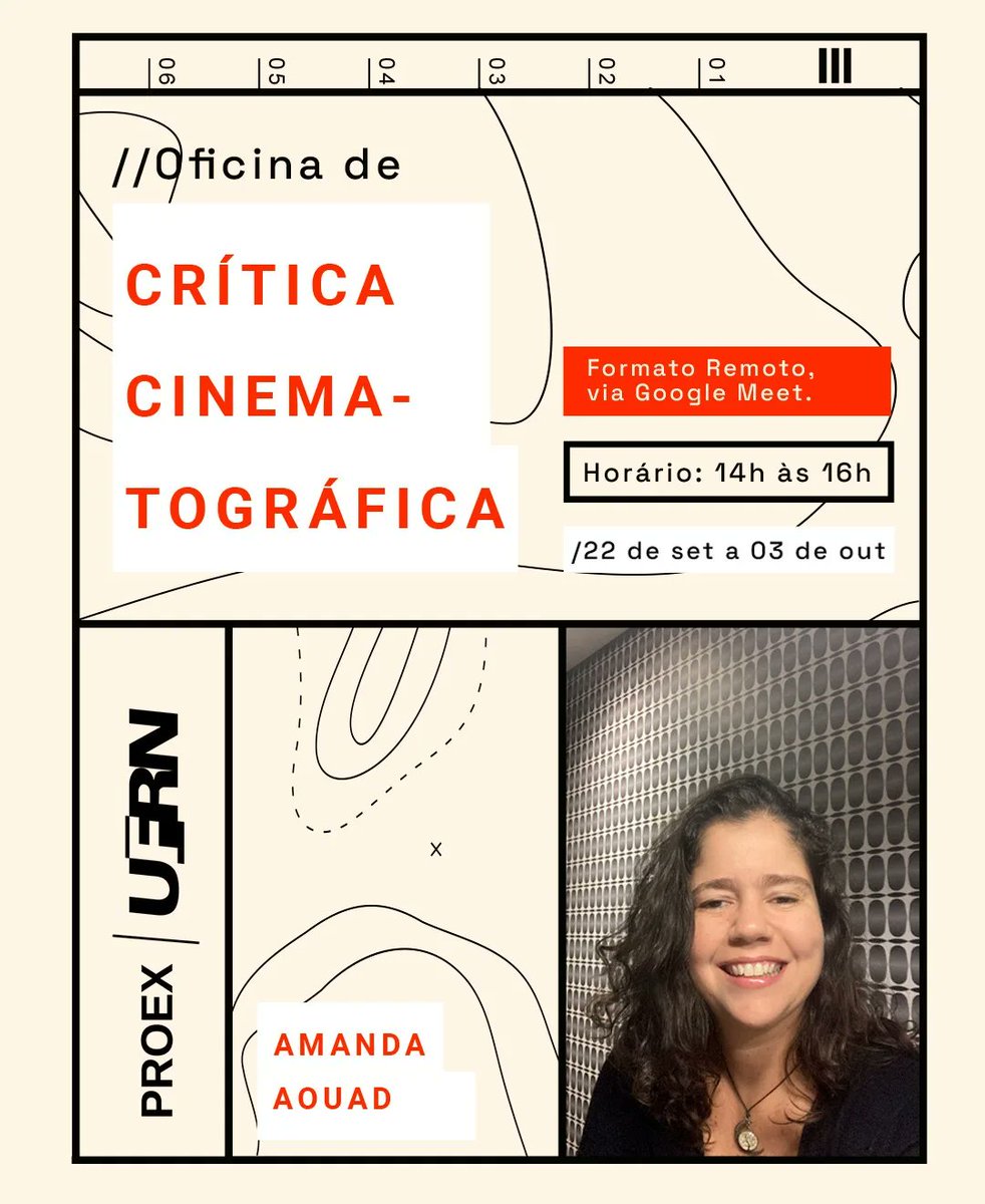 🎞️Estão abertas as inscrições para a Oficina de Crítica Cinematográfica. A atividade visa estimular a reflexão sobre o cinema e aprofundar a compreensão do papel da crítica no audiovisual. As aulas ocorrerão às segundas, quartas e sextas-feiras, de 22 de setembro a 3 de outubro.