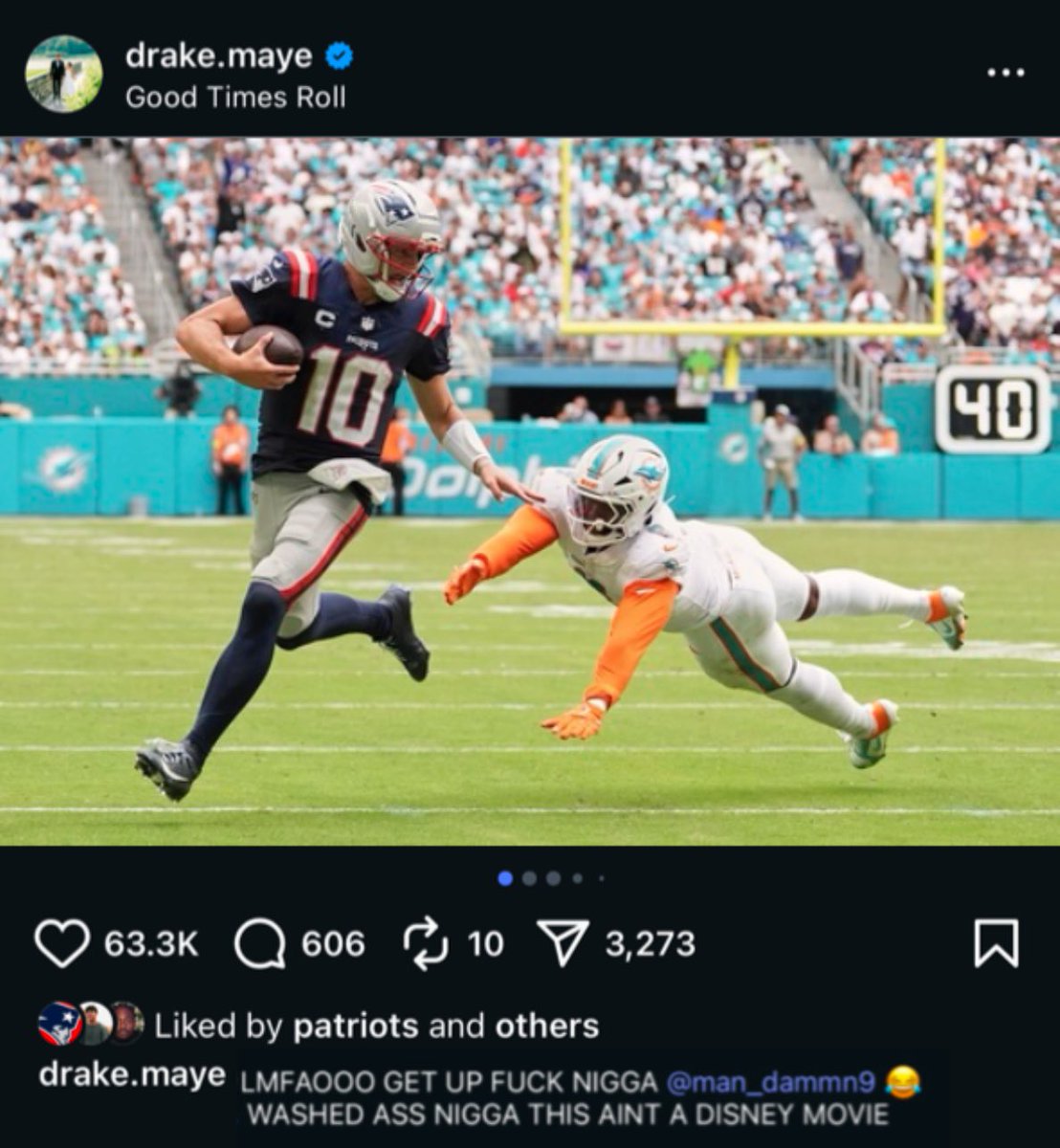 GonzoSzn0's tweet image. Drake Maye takings shots at Judon on his IG💀