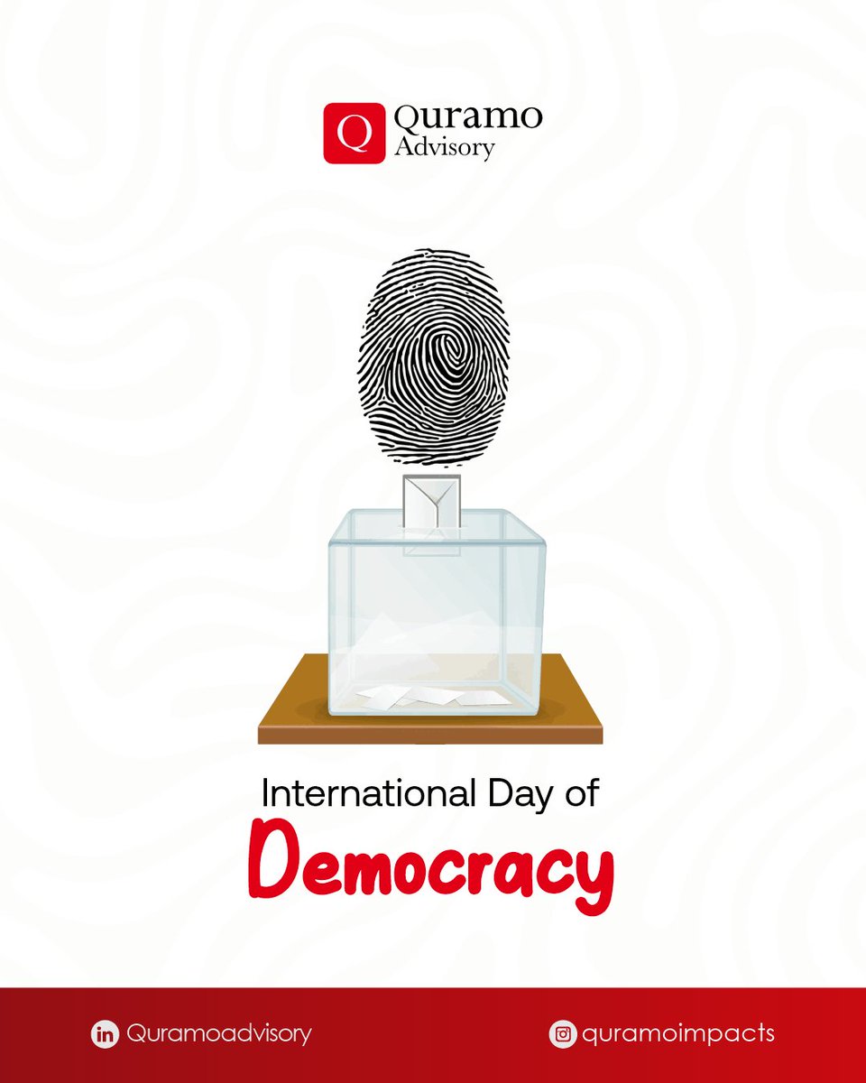Qlearning_'s tweet photo. Today, we join the world in commemorating the International Day of Democracy—a reminder that the strength of every nation lies in the voice of its people. At Quramo Advisory, we remain committed to fostering systems that uphold transparency, accountability, and inclusivity. https://t.co/O4tKKpZue6