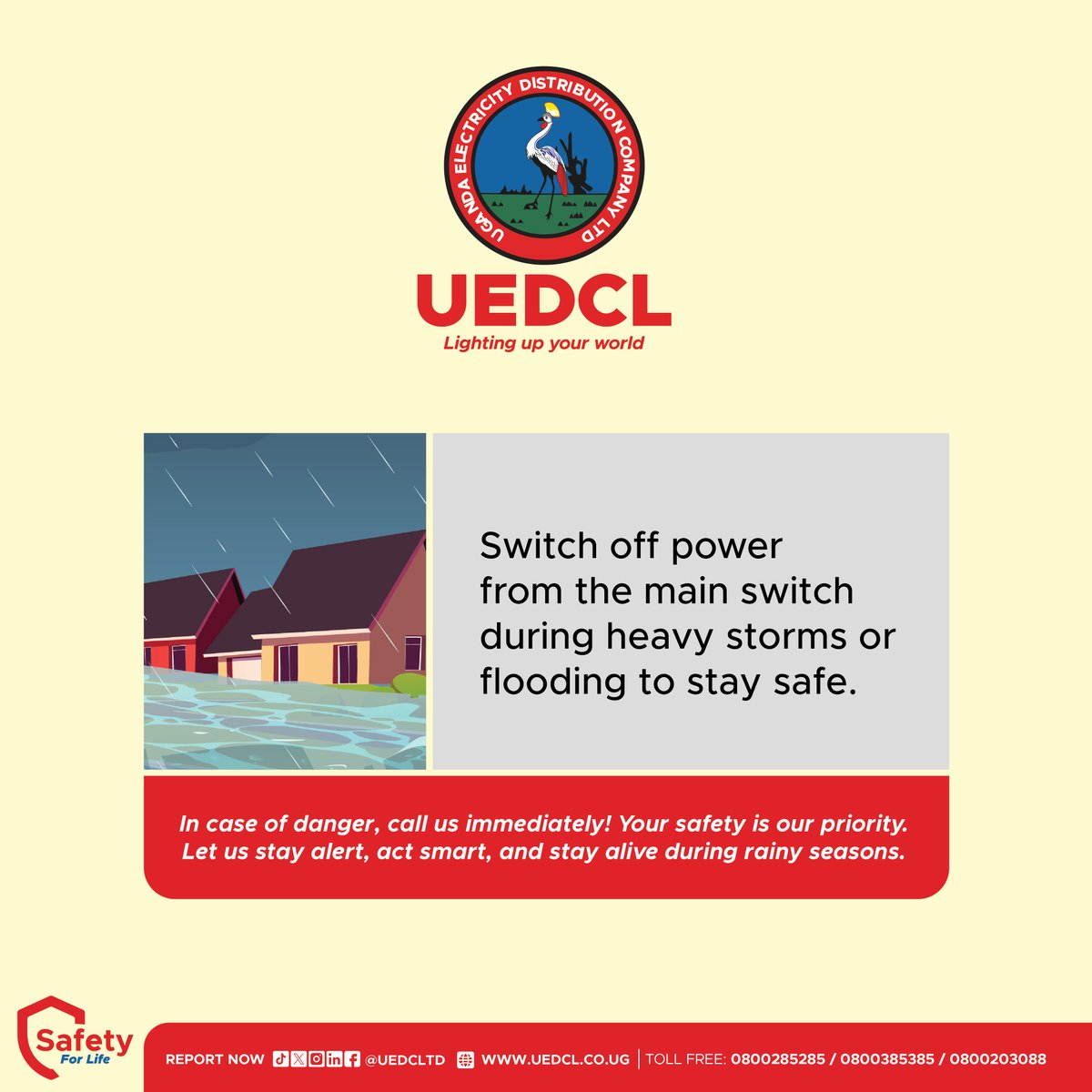 Is it raining? Stay safe!

Switch off power from the main switch during heavy storms or floods.

#UEDCLinService
#LightingUpYourWorld