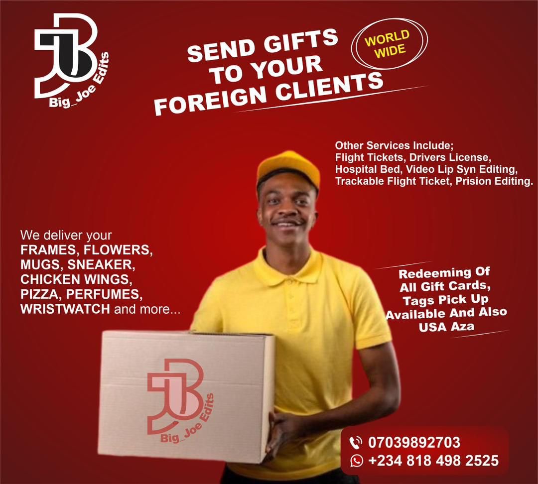 Big_Joe80's tweet photo. @Teeniiola “Hey Fam! 👋
Need to send gifts or packages to your clients WORLDWIDE? 🌍
Big Joe Edits got you covered ✅

We deliver frames, flowers, sneakers, perfumes, pizza, wristwatches, and more—straight to your foreign clients.

👉 Click here: https://t.co/lofEkZB5Ta https://t.co/Ol36qx8u79
