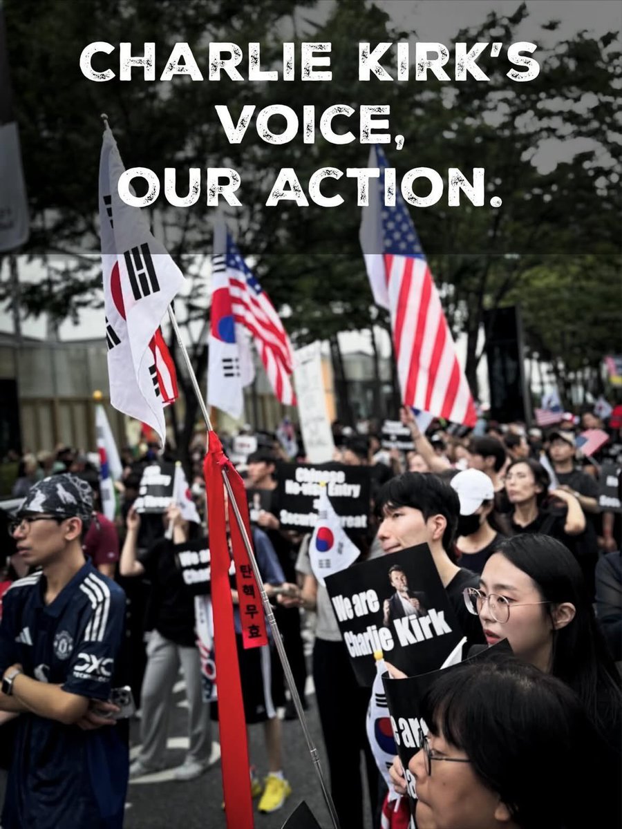 tissuehome's tweet photo. 🇰🇷🇺🇸From Korea to US🇺🇸, We honor Charlie Kirk's legacy and the unbreakable KOR-US bond.
"We are Charlie Kirk"
#CharlieKirk #MAGA #MKGA
@realDonaldTrump @WhiteHouse @POTUS https://t.co/5iwvGU3wfE