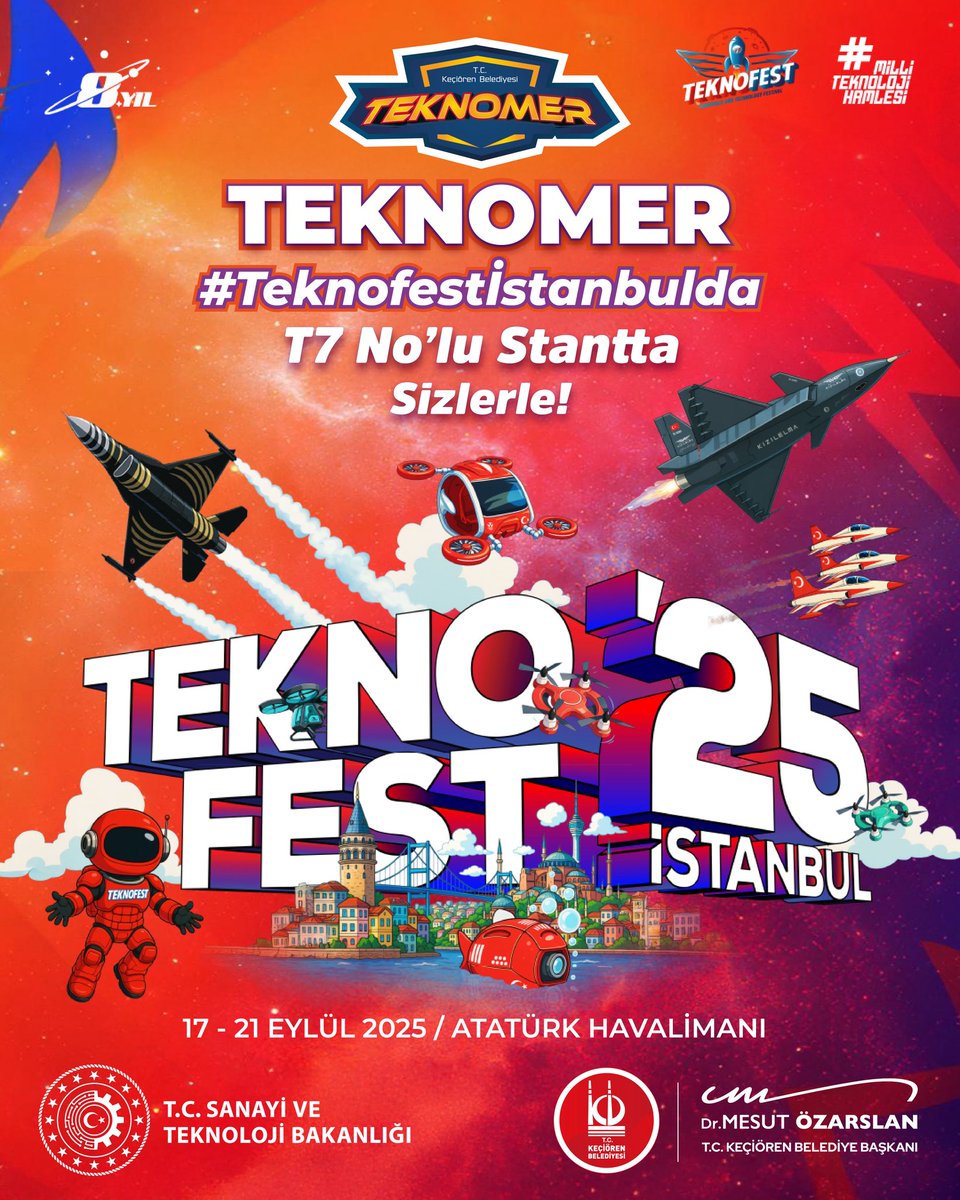 Biz de yerimizi aldık!

Keçiören Belediyesi TEKNOMER olarak, bu yıl da TEKNOFEST İstanbul’da sizlerle buluşuyoruz.

📍T7 No’lu stantta teknoloji ve inovasyon dolu projelerimizle sizleri bekliyoruz.

📅 17-21 Eylül 2025
📌 Atatürk Havalimanı

#Teknofestİstanbul