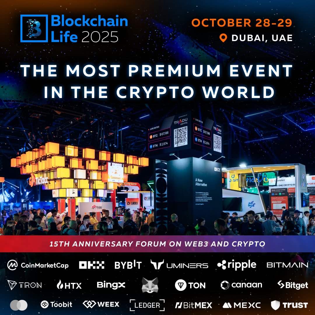 head_battlee's tweet photo. ⚡️ Blockchain Life 2025 returns to Dubai on October 28–29. The time has come!
The 15th Anniversary Forum — is the epicenter of the crypto world offering the most productive networking. 
The event traditionally features the founders and C-level of Tether, Binance, Tron, OKX, Bitmain, Bybit, Circle, Kucoin, Trust Wallet, CoinMarketCap 
15,000+ attendees, 200+ speakers, and an innovative expo with 200 booths

Buy a ticket: https://t.co/wKpnpDS7SB
Our discount (10 %) promo code: Head

We are partners of this crypto conference https://t.co/H2L67M80oN and we will definitely go there!  

We are also giving away one Standard ticket to this conference among those who repost and comment on this post! The winner will be chosen randomly from the comments! Good luck!🍀