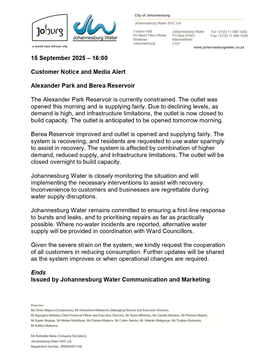 Johannesburg Water tweet media
