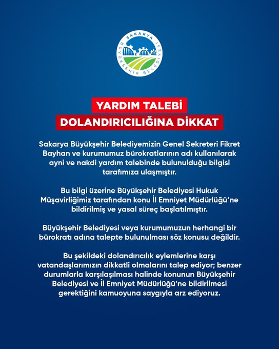 Sakarya Halkına Önemli Açıklama