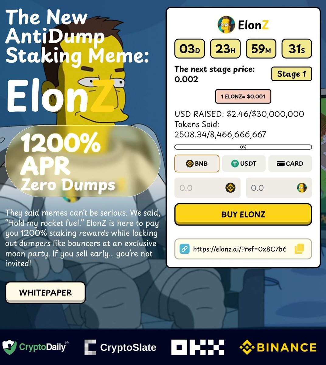 JoshWeb3Tech's tweet image. Unlock the Future with ELONZ: A Groundbreaking Presale Opportunity With Anti-Dump Tokenomics
🚨 This presale emerges as an exceptional venture with immense potential for transformative gains. The innovative anti-dump tokenomics stand out impressively: tokens unlock exclusively…