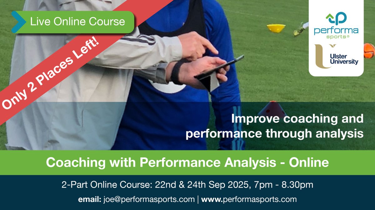 performasports's tweet image. 🚨2 Places Left!
Coaching with Performance Analysis Online Course designed for Coach/Analysts at all levels: 
📅 Mon 22 &amp;amp; Wed 24 Sep, 7pm-8.30pm 
🧑‍🏫 Live online course 
#Coaching #PerformanceAnalysis #AlwaysLearning

Book now ▶️ performasports.com/product/coachi…