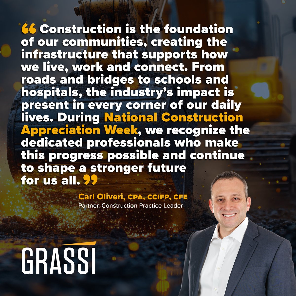 This #ConstructionAppreciationWeek, we honor the industry that shapes our communities. Hear from our Construction Practice Leader, Carl Oliveri and learn how Grassi supports the construction industry: hubs.li/Q03Jj2VR0 #ConstructionAppreciationWeek #ConstructionIndustry