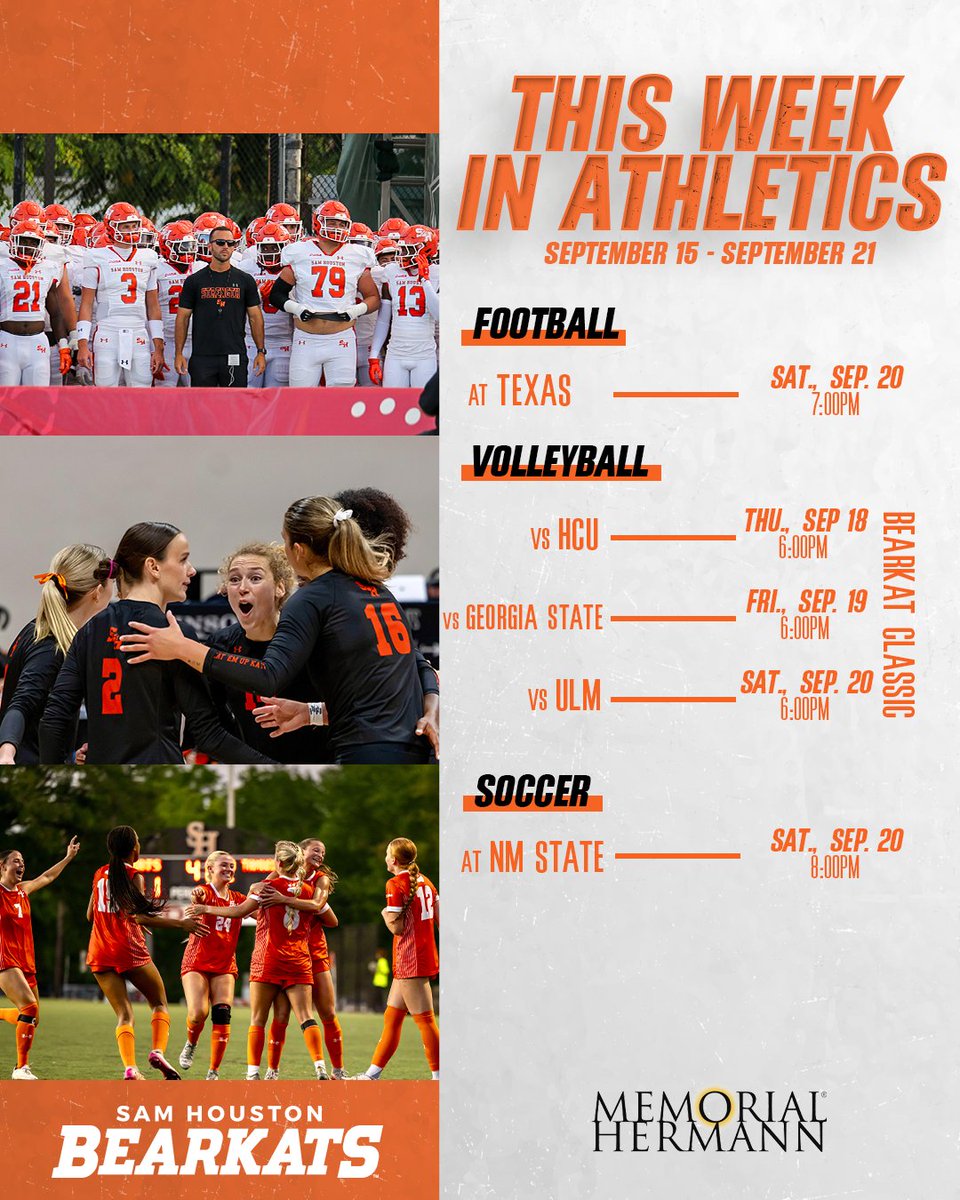 BearkatSports's tweet photo. Check out what's happening this week in Bearkat Athletics!

#EatEmUpKats https://t.co/0MQCgP56bY