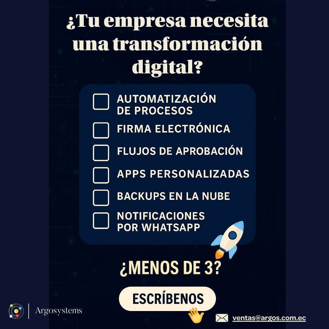 ArgosystemsEc's tweet image. 🎯 ¡RETO RÁPIDO PARA EMPRESAS MODERNAS!
¿Listos para hacer el test? 🧠💡 Marca tus “sí” con un ✅
💬 ¿Cuántos checks lograste?
Cuéntanos en comentarios y descubre cómo en Argosystems te ayudamos con los que te faltan😉
#Argosystems #DigitalCheck #TransformaciónDigital