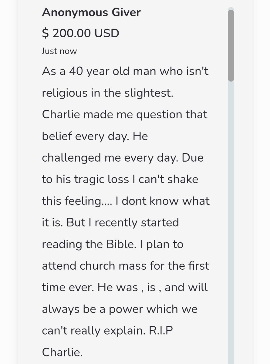 <a href="/infowars/">INFOWARS</a> Just look at this amazing comment someone left on this fund for Charlie Kirk's family... ❤️🙏🏻🤗

givesendgo.com/CharlieKirk