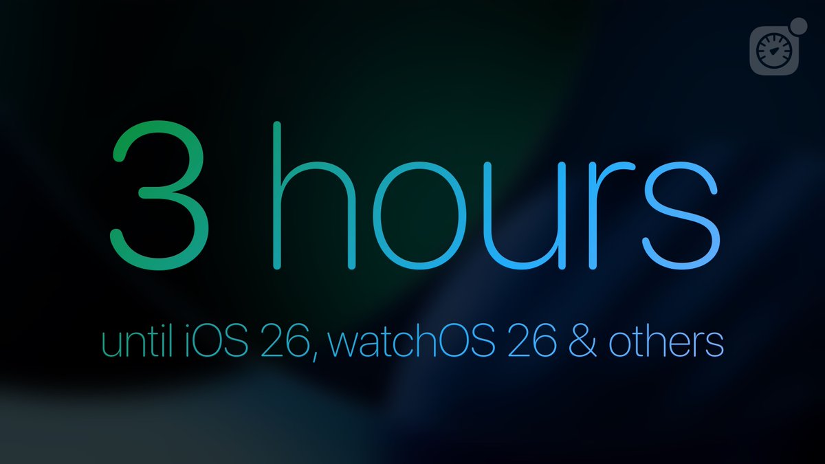 3 hours until iOS 26, iPadOS 26, watchOS 26, and more will be released to the public! Liquid Glass is almost here.

iOS 26 supports iPhone 11 and later. It is recommended to make a backup before installing any update.

#AppleEvent