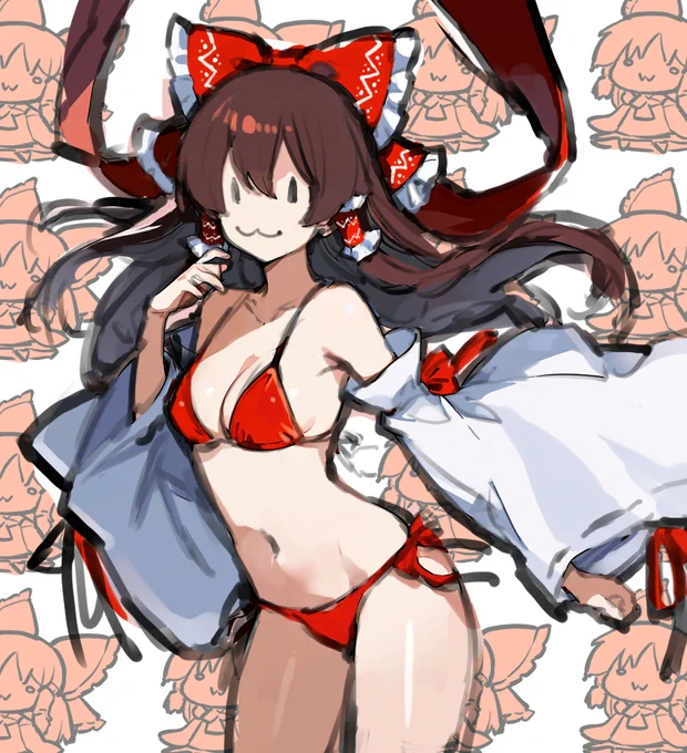 本日の一枚 532枚目 #本日の一枚 #東方 #博麗霊夢 艶服霊夢のあたり線画にそのまま着色した雑描き艶服霊夢