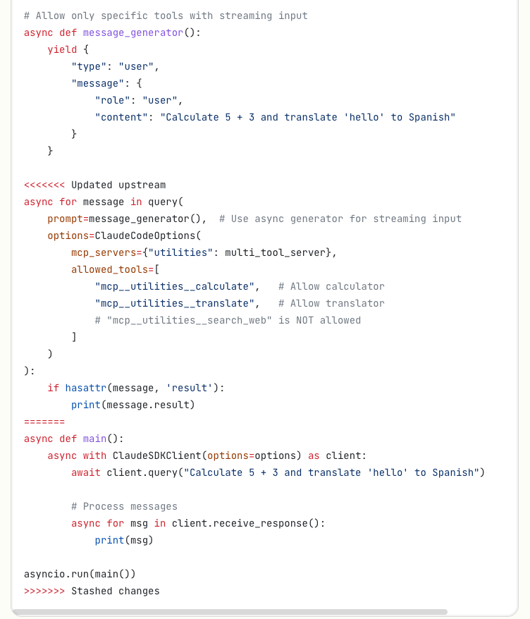 mediumnok's tweet photo. @trq212 @trq212 Not sure what's the best way to report bug with docs.

There are some conflicted git diff in the code snippets.

https://t.co/02qJO27cVc https://t.co/hnc8aOSSbL