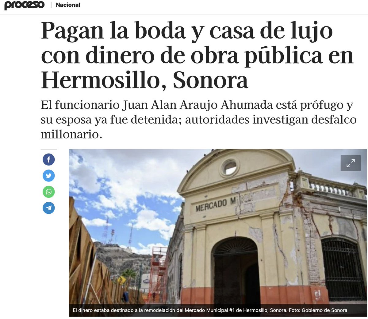 Nuevamente Morena, descubierto en una de sus transas; Alan Araujo Ahumada, ex funcionario de Obras Públicas del Gobierno de Sonora; desvió $ 106 millones de pesos a sus cuentas de él y de su esposa, la mujer ya fue detenida y él se encuentra prófugo.

Esto no pudo haber sucedido