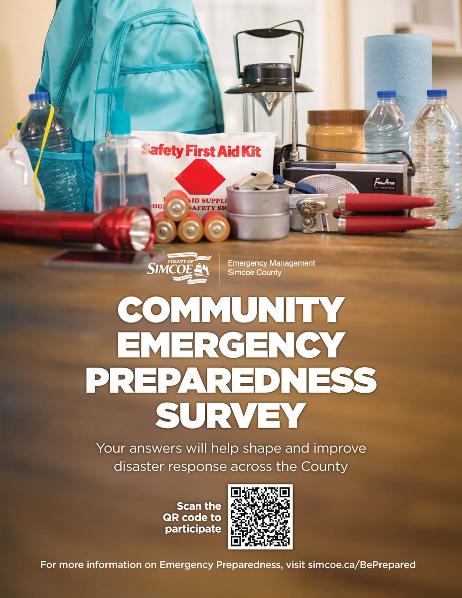 How prepared is your household? @SimcoeCounty launches emergency readiness survey, inviting households in Simcoe County to share their preparedness plans. Help us better understand local readiness &amp; tailor support where it’s needed most. Take the survey: simcoe.ca/BePrepared.