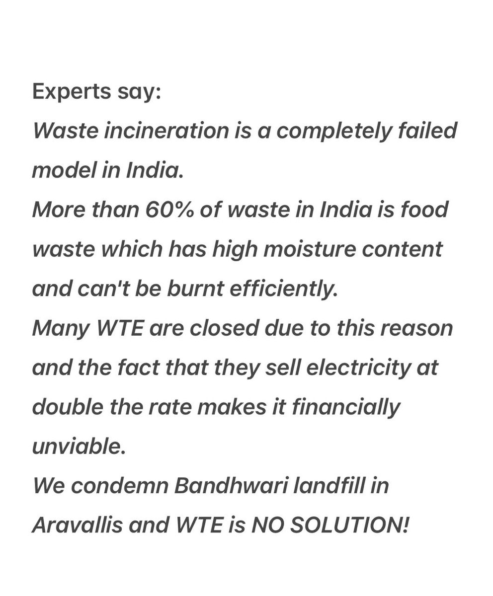 A failed model being imposed on the ctzens of Gurgaon-Faridabad.WTE will generate toxic fumes, affect humans &amp; wildlife &amp; eat into already shrinking Aravallis, the last remainng lungs of NCR.V condemn this ill-fated plan by the Govt <a href="/NayabSainiBJP/">Nayab Saini</a> @raonarbi