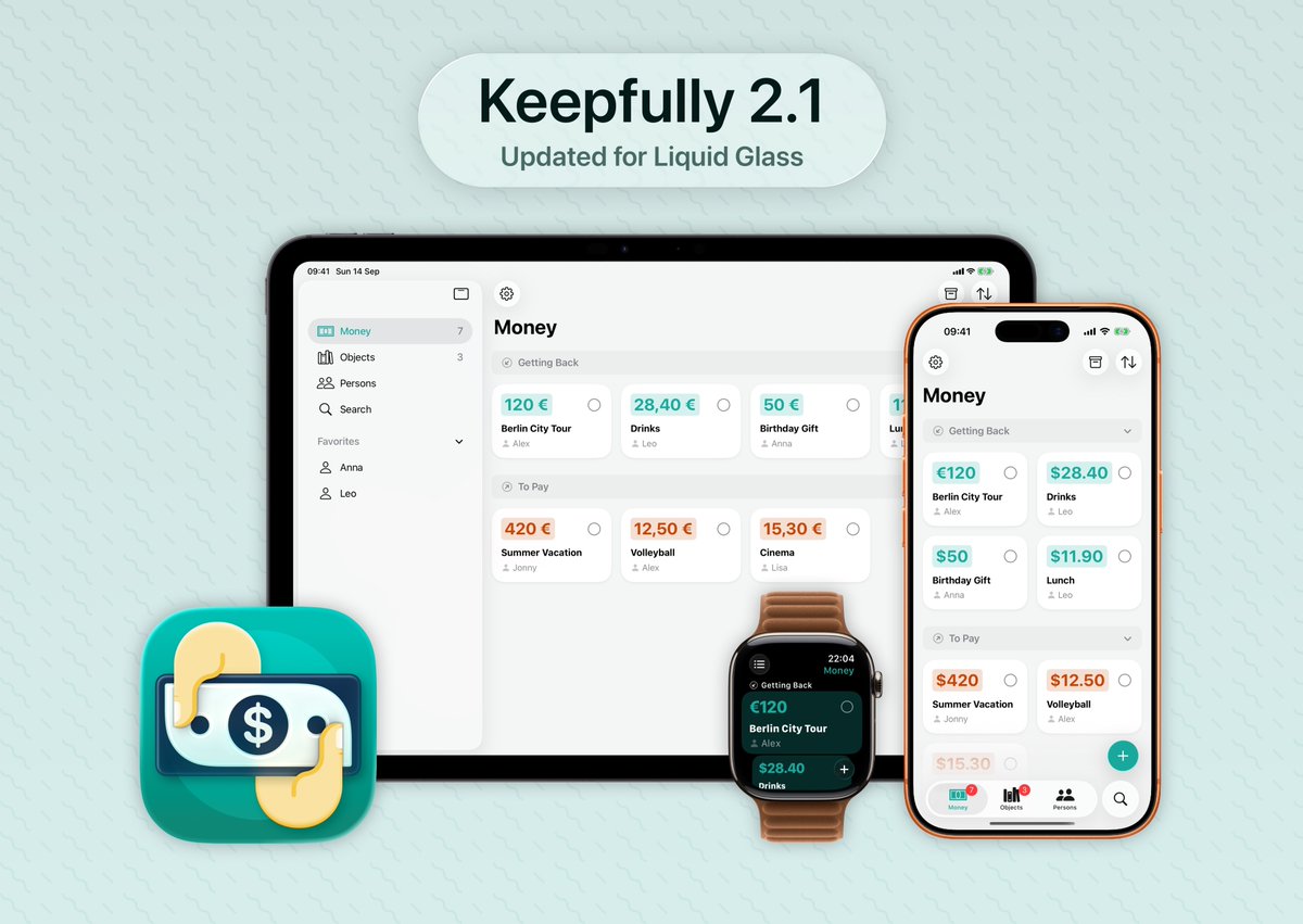 It’s #iOS26 release day! 🥳 Keepfully has been updated to fully support Liquid Glass.

Additionally, I’m introducing a new search tab in the app. It lets you easily search through all loans, regardless of type or whether they have been returned.

Get it: apps.apple.com/app/apple-stor…