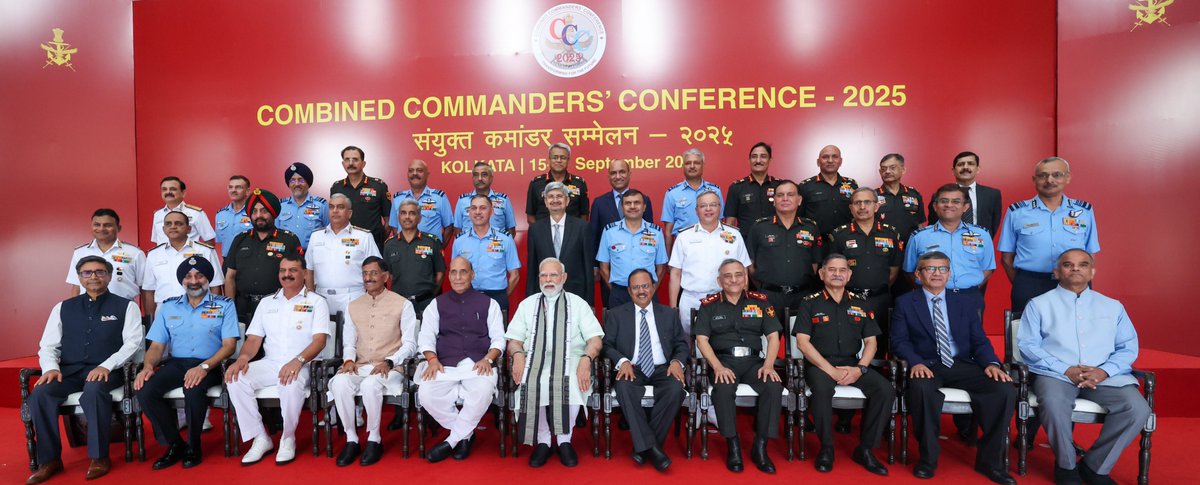 narendramodi's tweet image. Addressed the Combined Commanders’ Conference in Kolkata. In line with this year’s theme ‘Year of Reforms – Transformation for the Future’, discussed the steps being taken to further self-reliance in the sector and encourage modernisation. Appreciated the role of the armed forces…