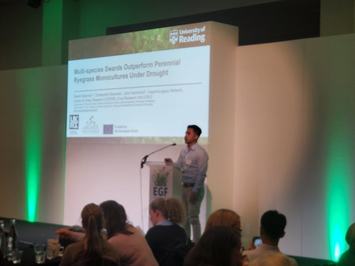 #drought25 <a href="/BritishGrass/">BGS</a> EGF 2025 Raneal Valencia from Reading University presenting Multispecies Sward outperforming Ryegrass under drought conditions. #EGF25 #Herballeys #grass