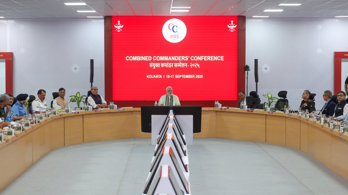 narendramodi's tweet image. Addressed the Combined Commanders’ Conference in Kolkata. In line with this year’s theme ‘Year of Reforms – Transformation for the Future’, discussed the steps being taken to further self-reliance in the sector and encourage modernisation. Appreciated the role of the armed forces…