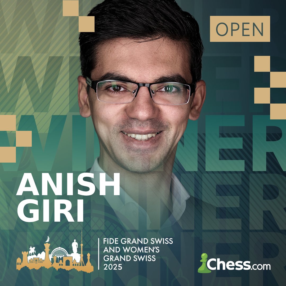 chess24com's tweet photo. Congratulations to @anishgiri on winning the 2025 FIDE Grand Swiss — he joins Matthias Bluebaum in the 2026 FIDE Candidates Tournament! https://t.co/x11LEQEyGl
